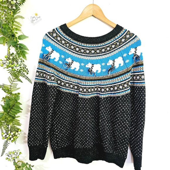 Holiday Christmas Polar‎ Bear Knit Sweater Black/Blue Sz XL Unisex 《935》J - Picture 1 of 7